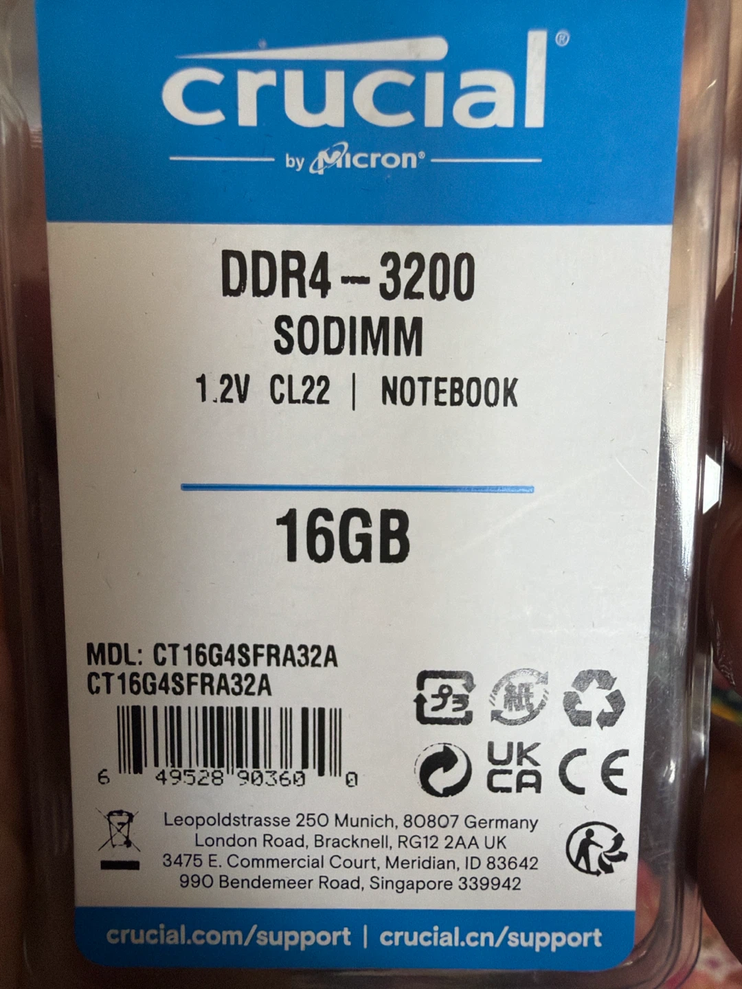 Crucial DDR4-3200 SODIMM 16GB RAM for Notebook