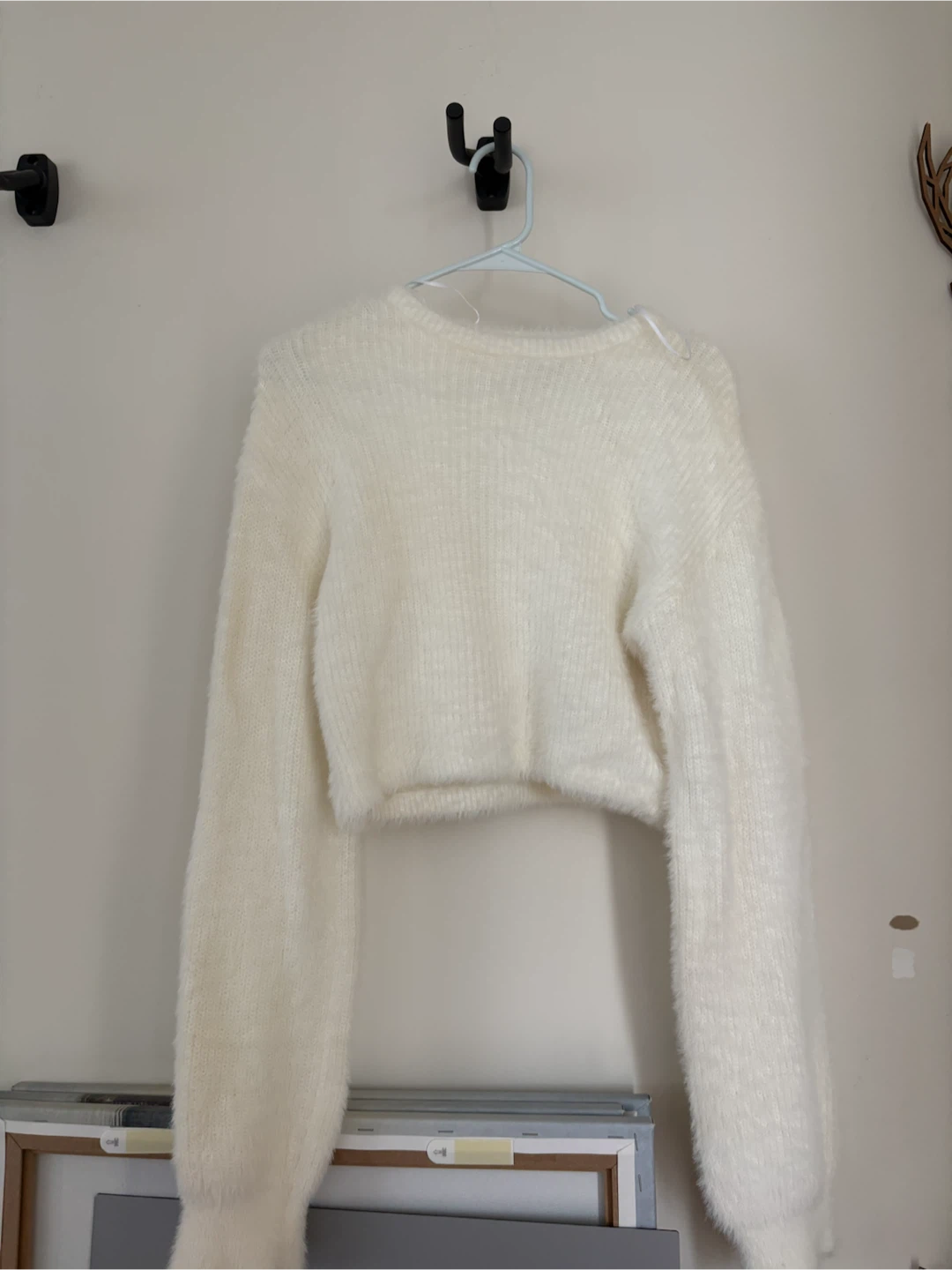 White Fuzzy Cropped Sweater