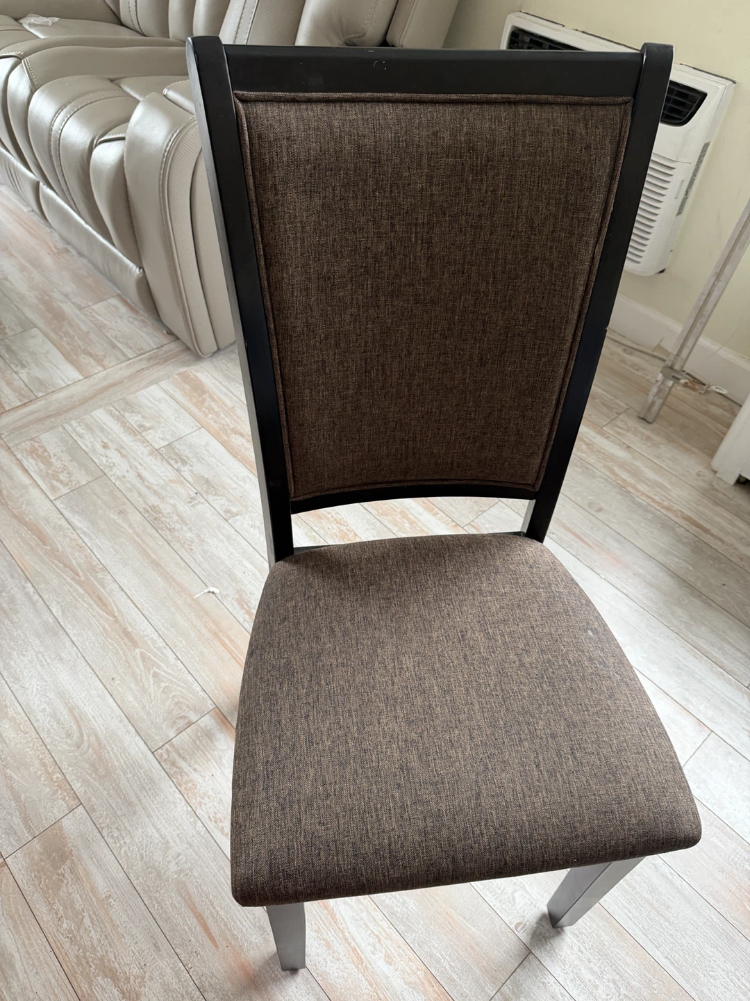 Dining Chair - Dark Wood and Brown Fabric
