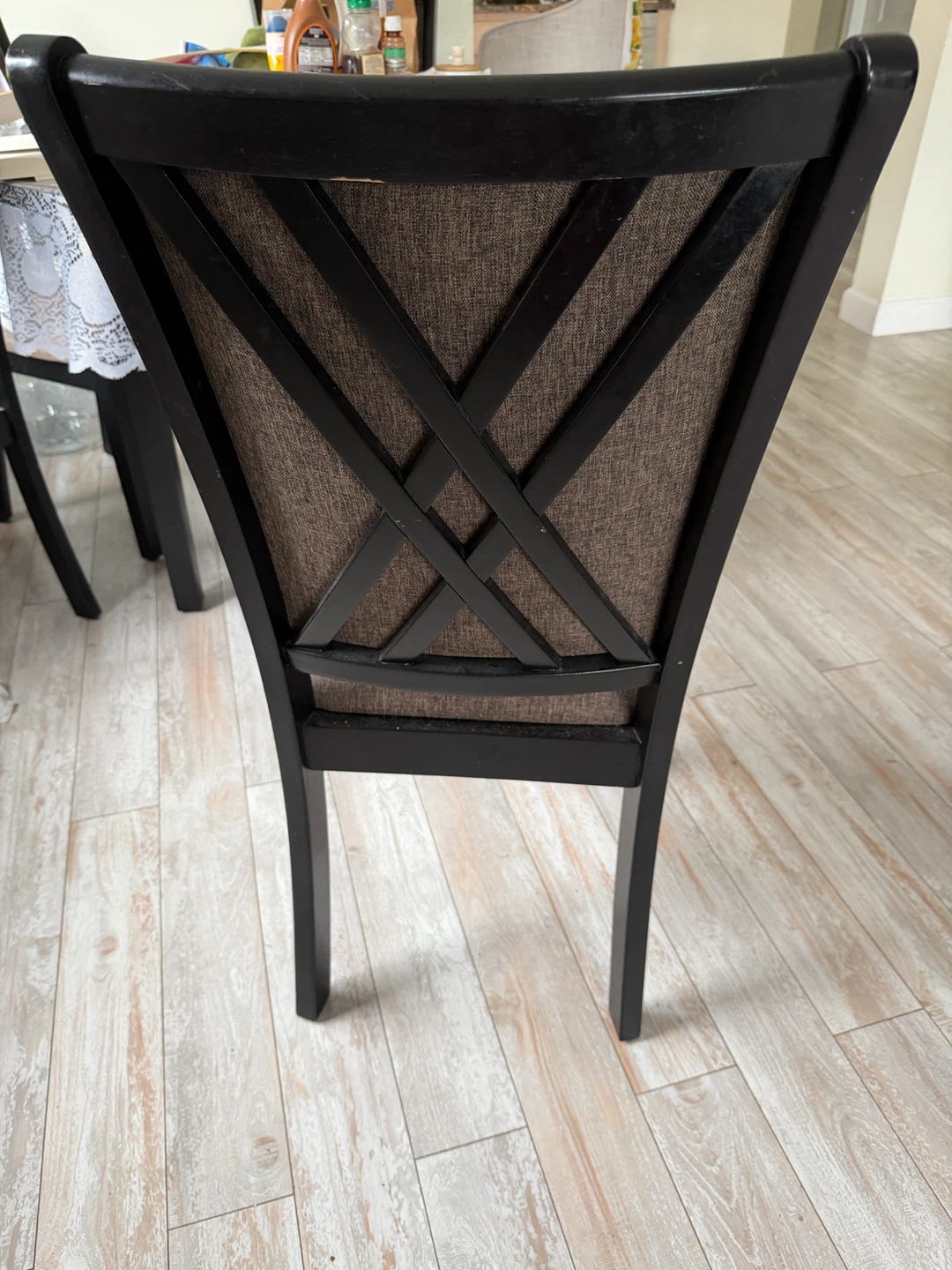 Dining Chair - Dark Wood and Brown Fabric - photo 2