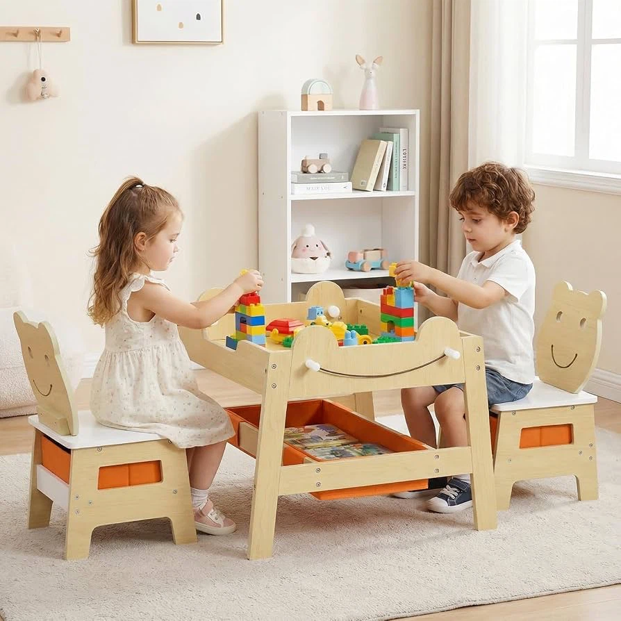 🔥INFANS Kids Table & Chair Set (4-in-1 Wooden Activity Desk) - photo 3