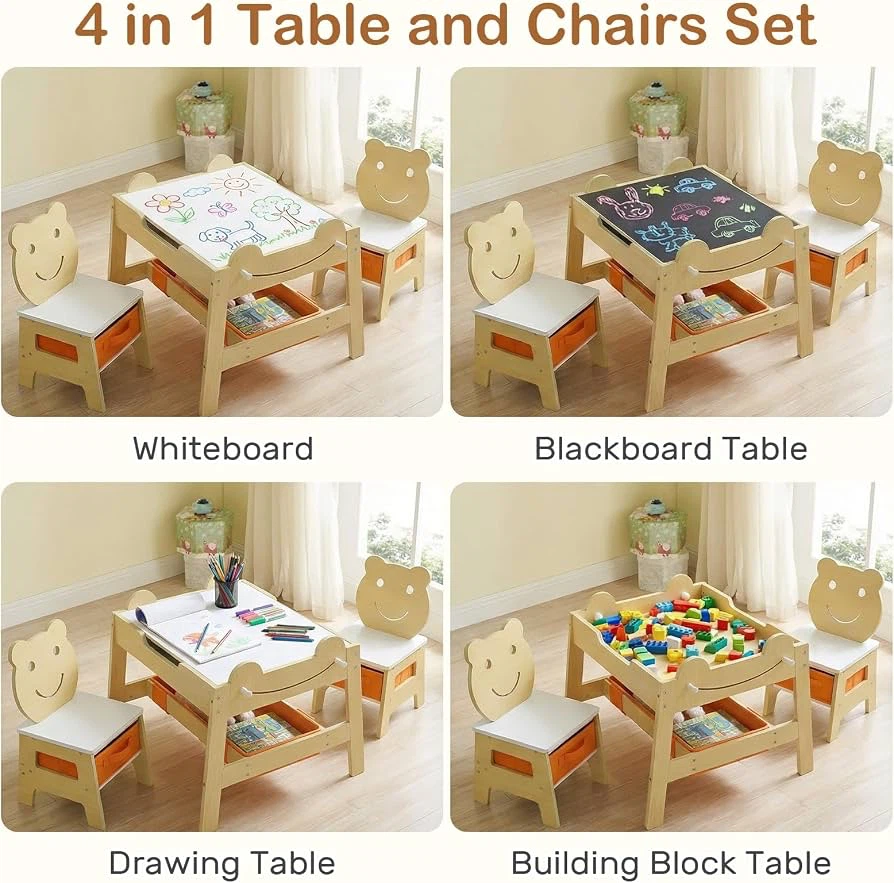 🔥INFANS Kids Table & Chair Set (4-in-1 Wooden Activity Desk) - photo 4