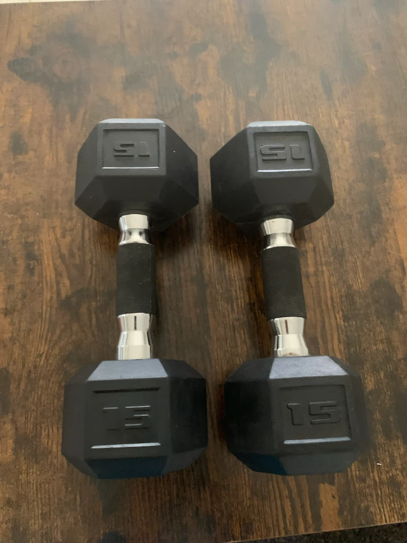 Pair of 15 lb Hex Dumbbells