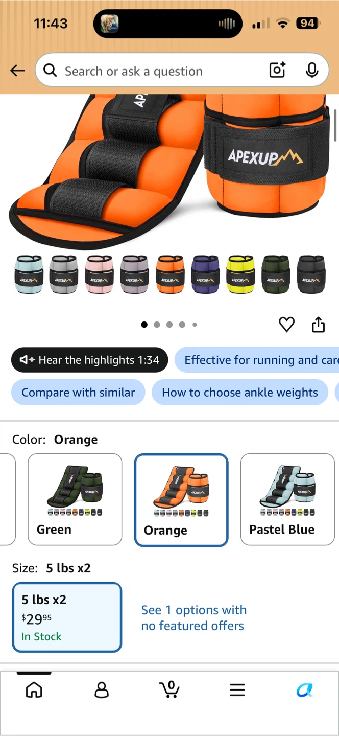 APEXUP Adjustable Ankle & Wrist Weights 10lbs Pair Orange - photo 2