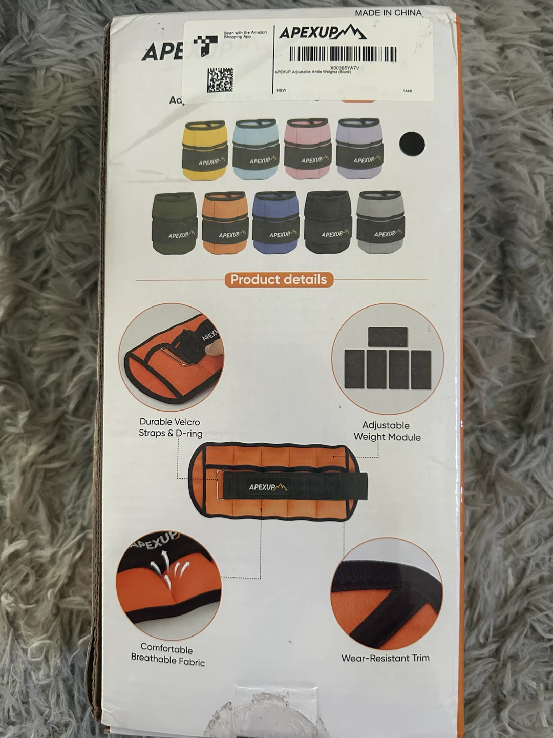 APEXUP Adjustable Ankle & Wrist Weights 10lbs Pair Orange - photo 3