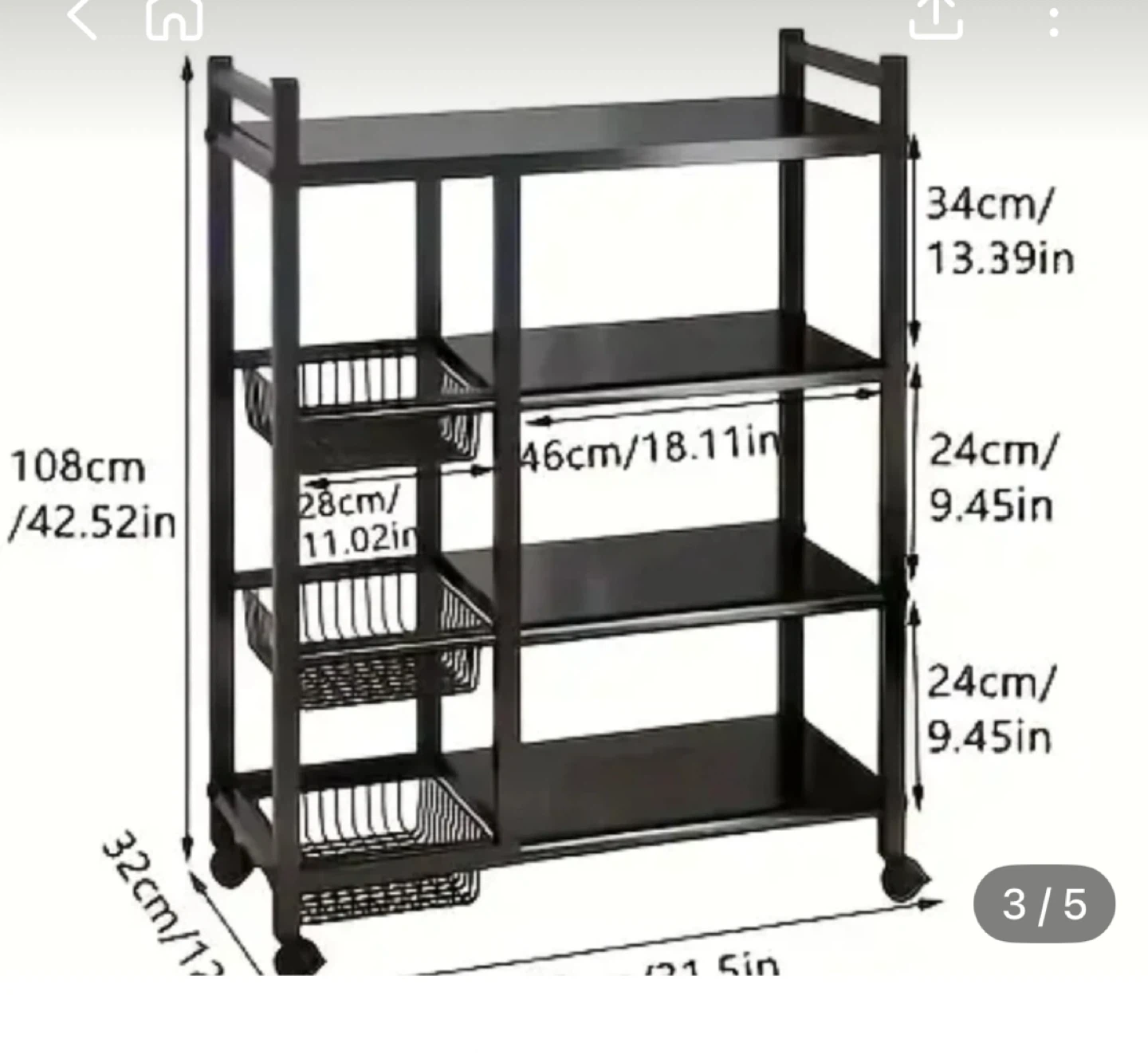 Black Kitchen Cart with Baskets
