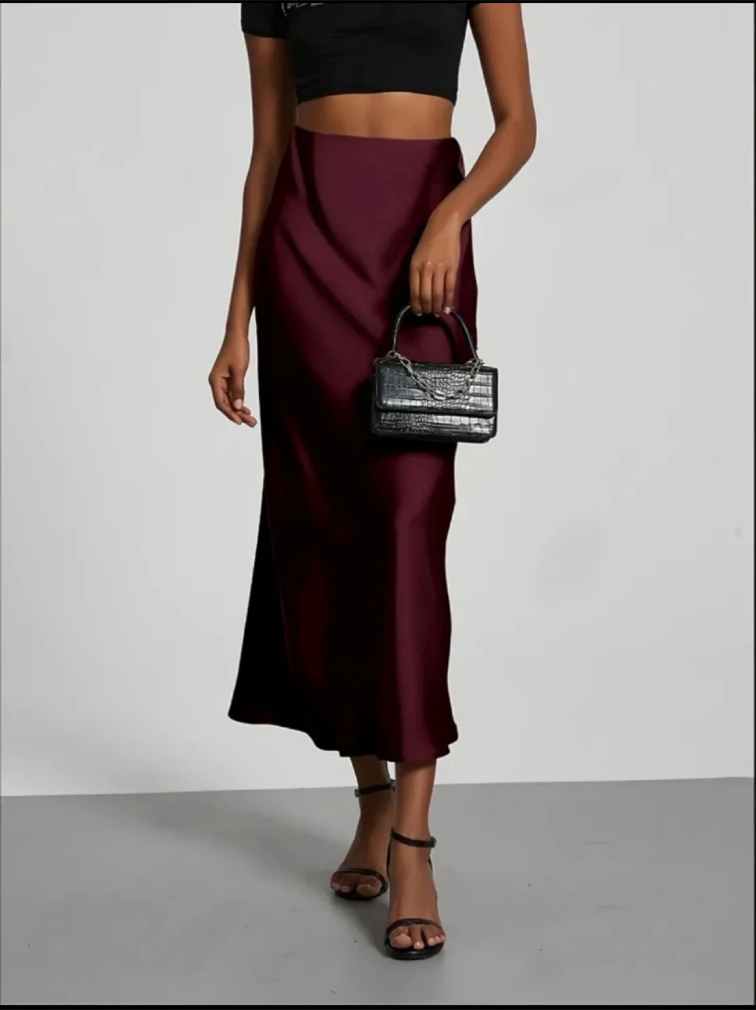 Brand New Burgundy Satin Midi Skirt - photo 3
