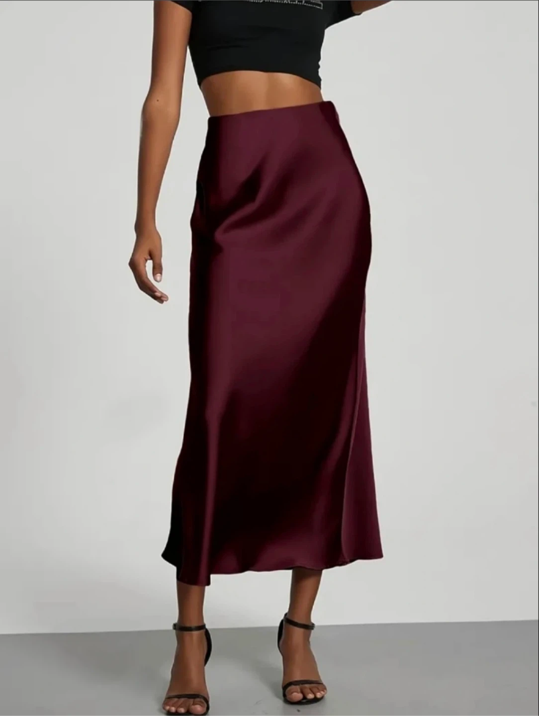 Brand New Burgundy Satin Midi Skirt - photo 4
