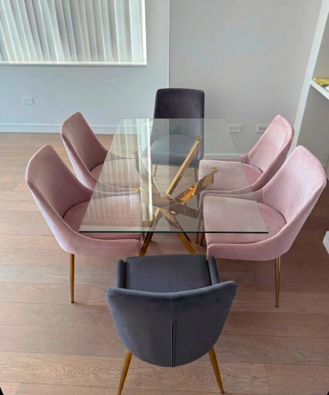 Glass Top Dining Table with 6 Chairs
