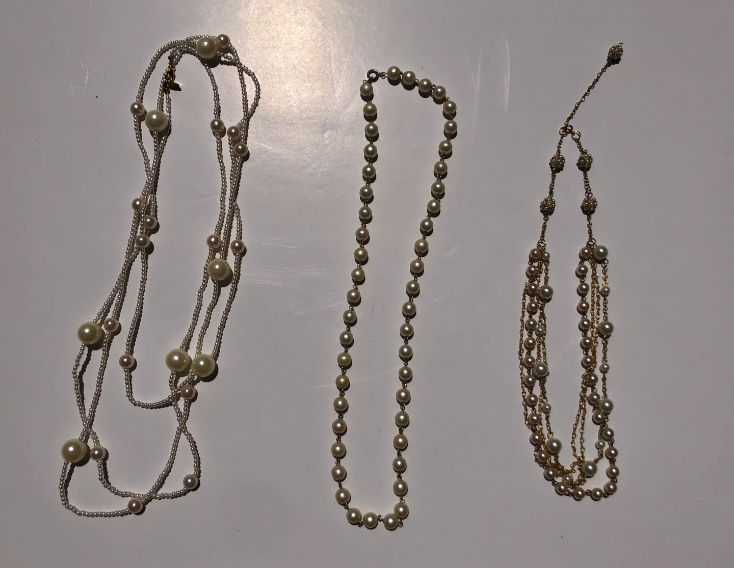 Theree assorted Faux Pearl Necklaces Set