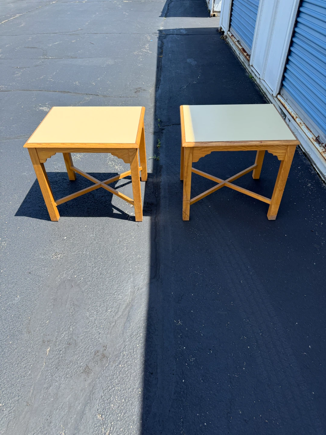 Pair of Wooden End Tables with Yellow Tops