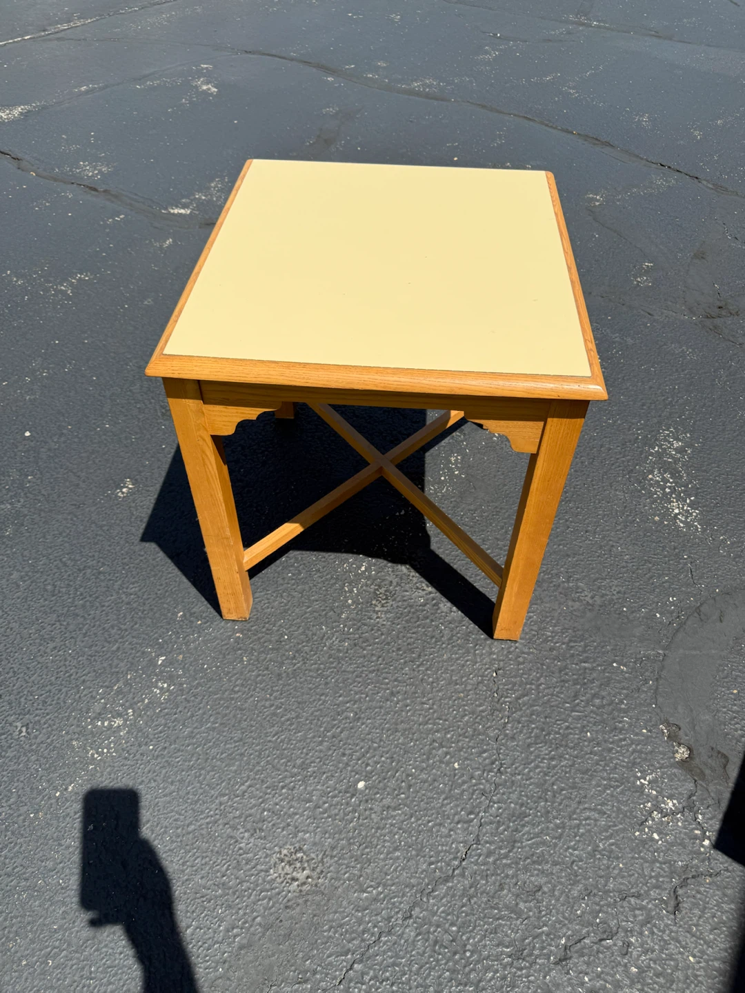 Pair of Wooden End Tables with Yellow Tops - photo 2