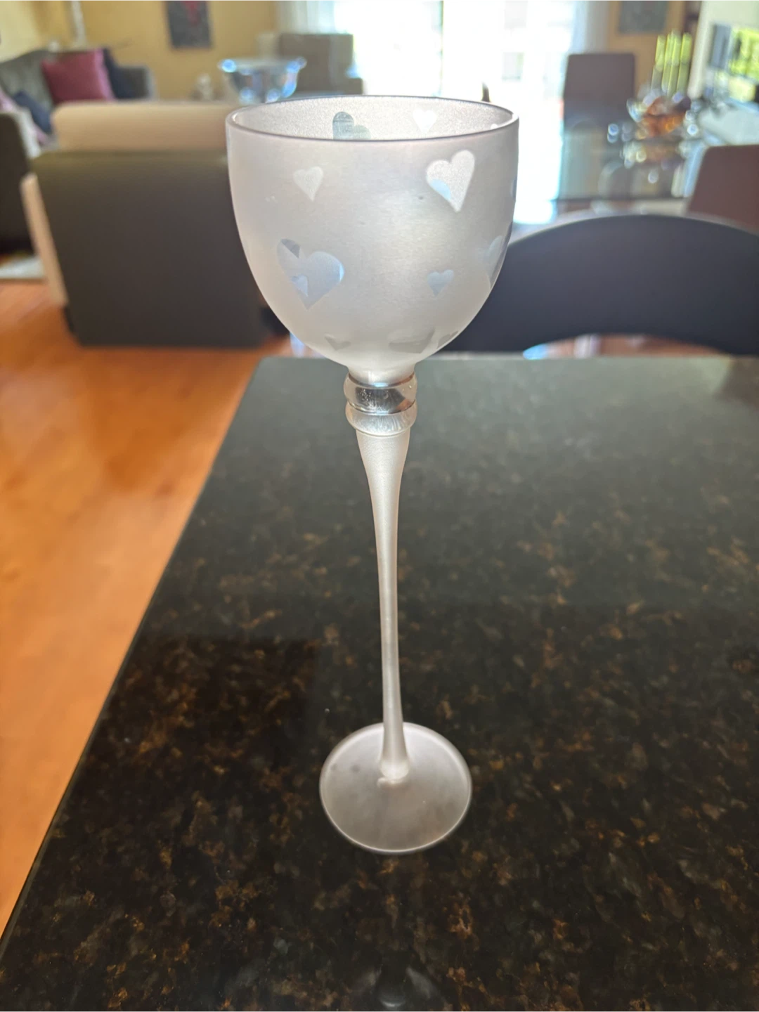 Frosted Glass tea light holder with Hearts