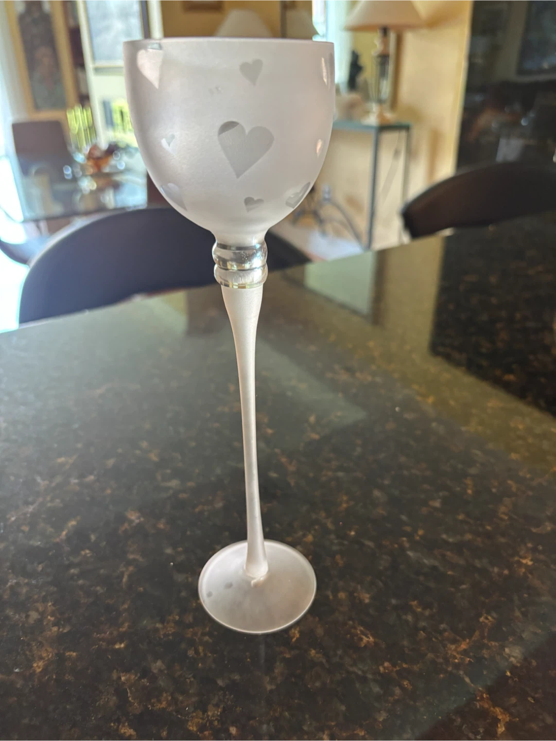 Frosted Glass tea light holder with Hearts - photo 2