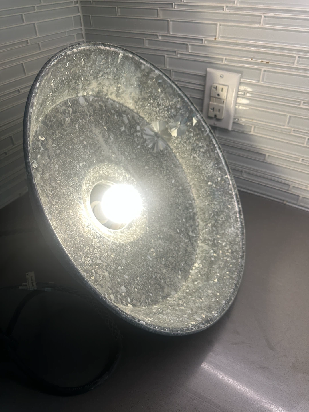 VINTAGE INDUSTRIAL GALVANIZED CEILING LIGHT FIXTURE PENDANT LAMP - photo 2