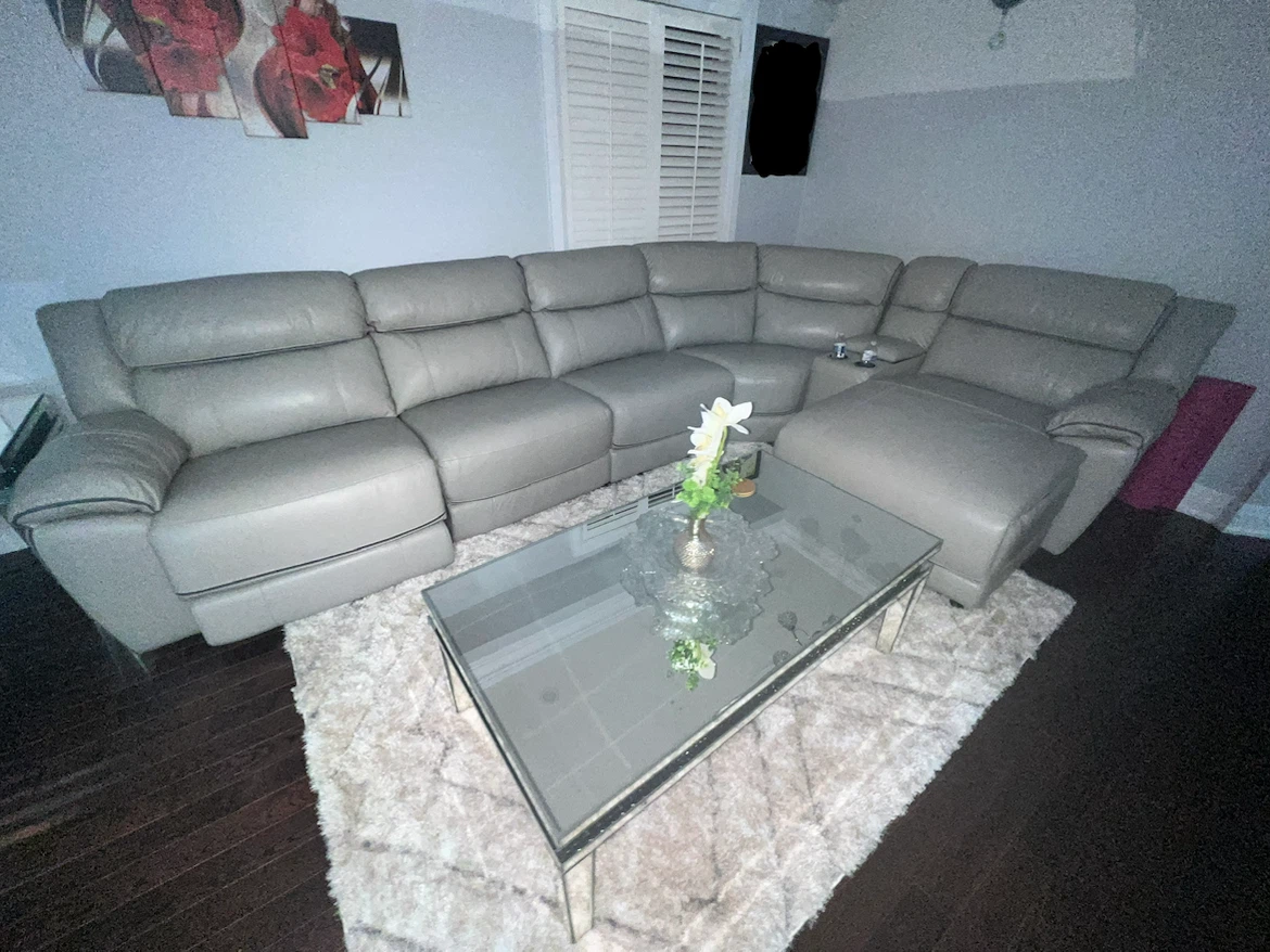 Grey Leather Sectional Sofa - photo 2