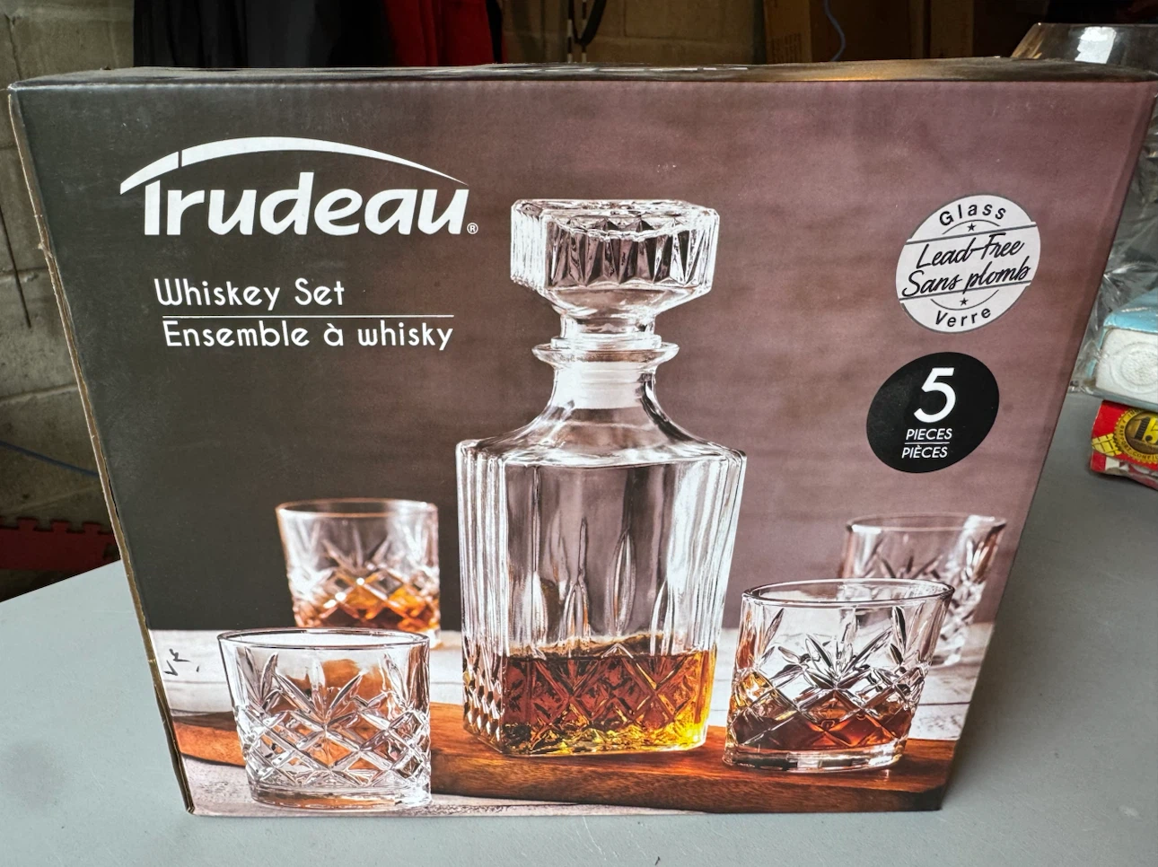 Trudeau Whiskey Set - 5 Piece Glass Decanter and Tumblers