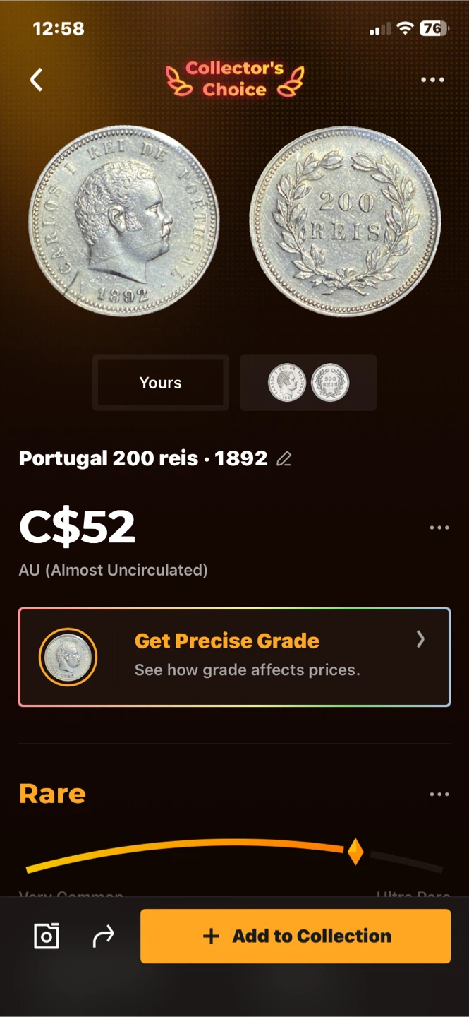(RARE) Portugal 200 Reis Coin - 1892 - photo 4