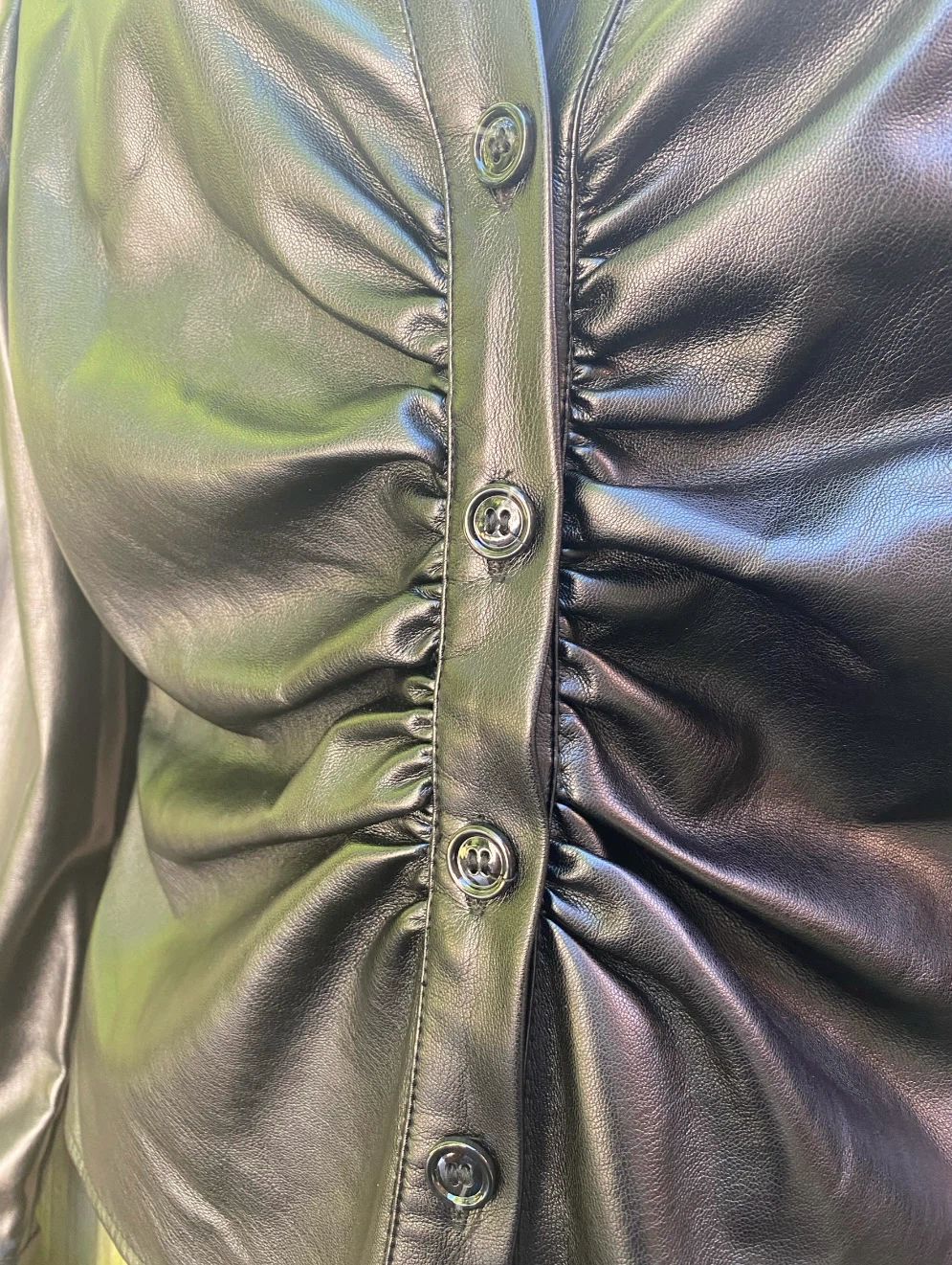 Zara Black Faux Leather Ruched Shirt - photo 3