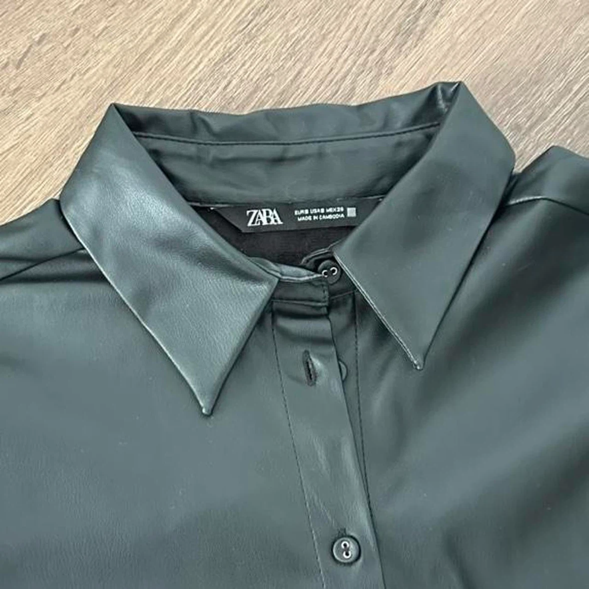 ZARA Black Faux Leather Oversized Button-Up Shirt New, Unworn - photo 2