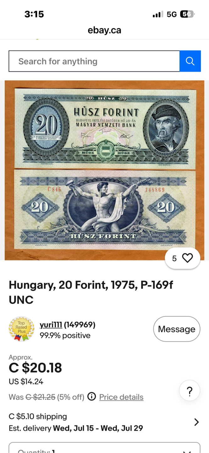 Hungary 20 Forint Banknote (1962) - photo 3