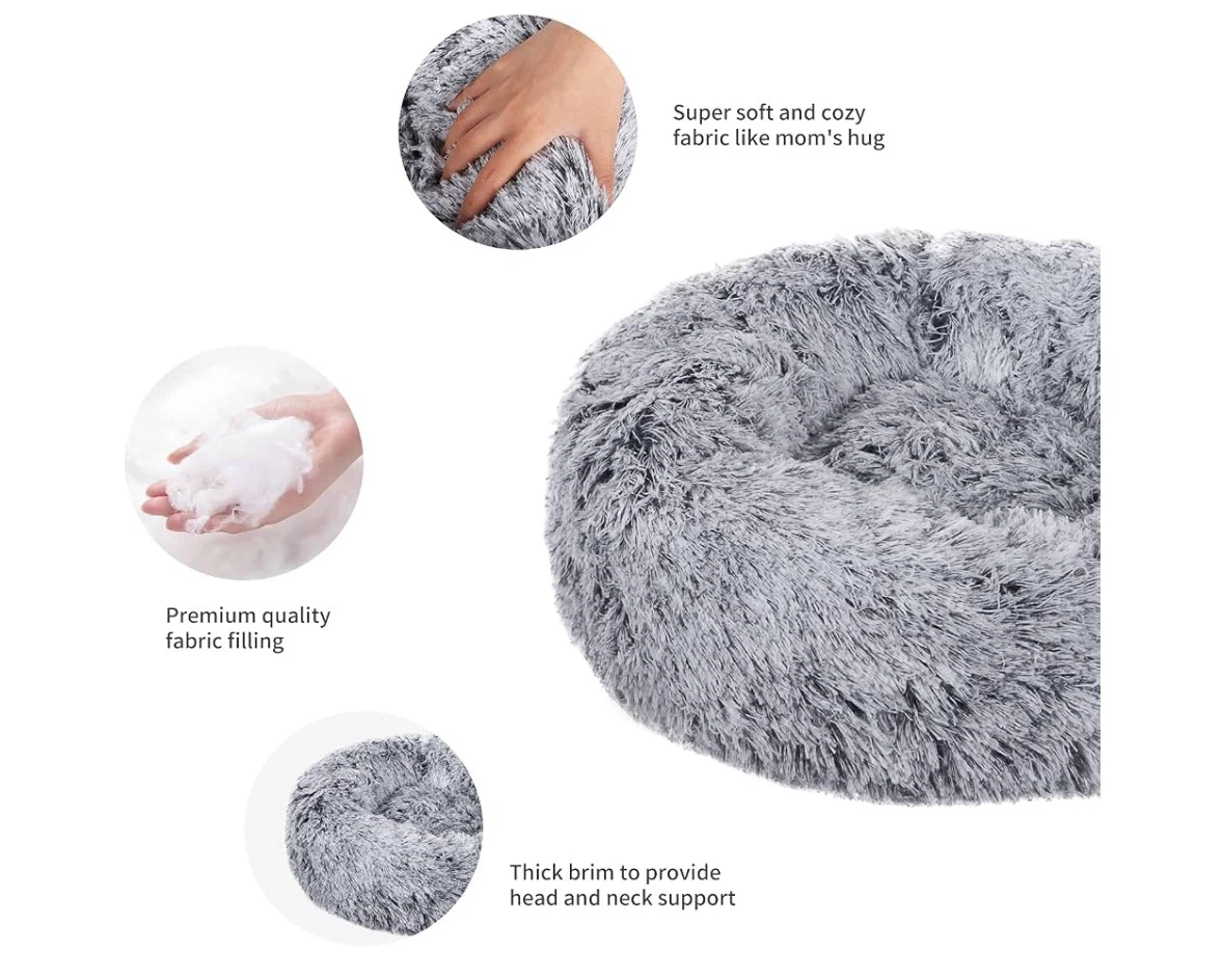 Plush Grey Round Cat Dog Bed