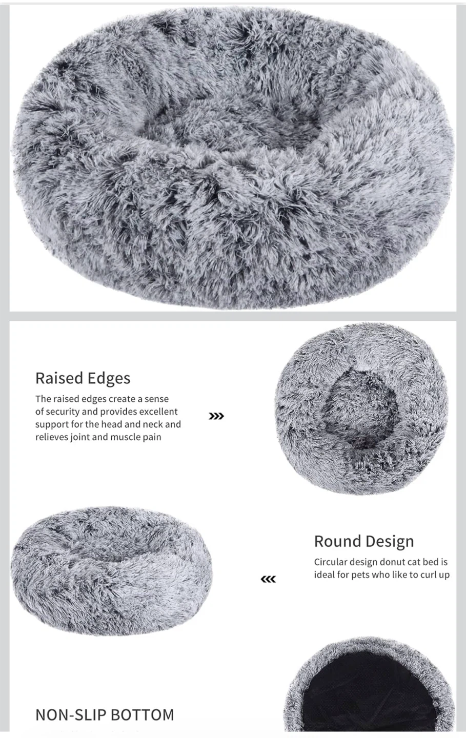 Plush Grey Round Cat Dog Bed - photo 3