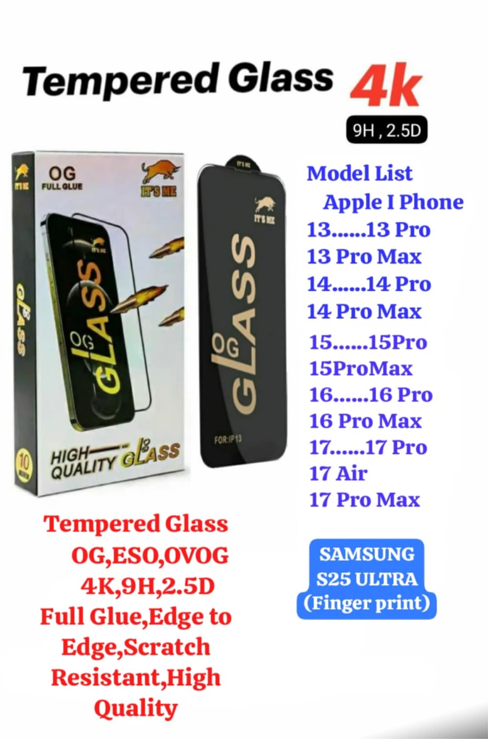 Tempered Glass Screen Protector for iPhone/Samsung