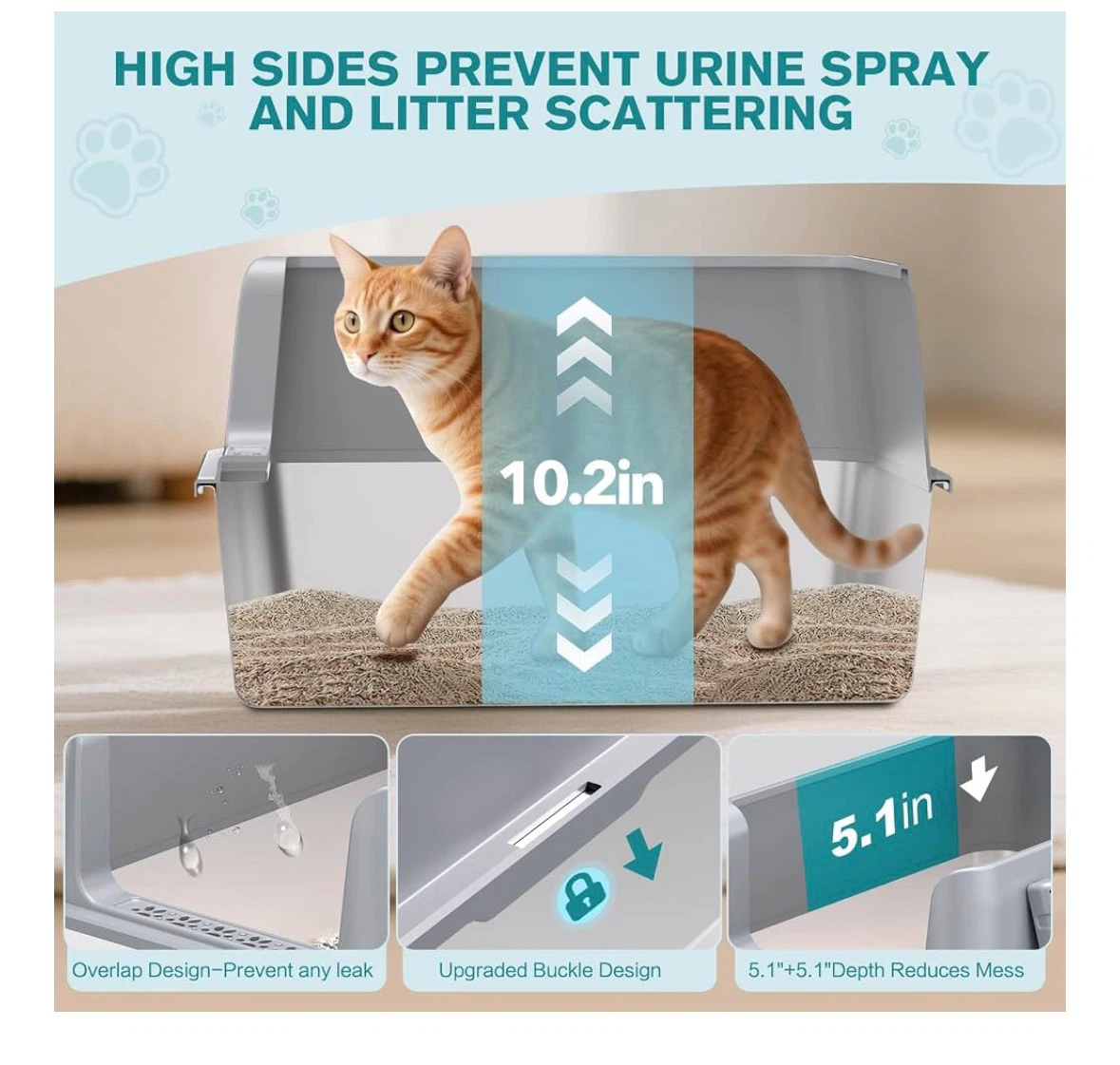 Stainless Steel Cat Litter Box with Hood and Scoop