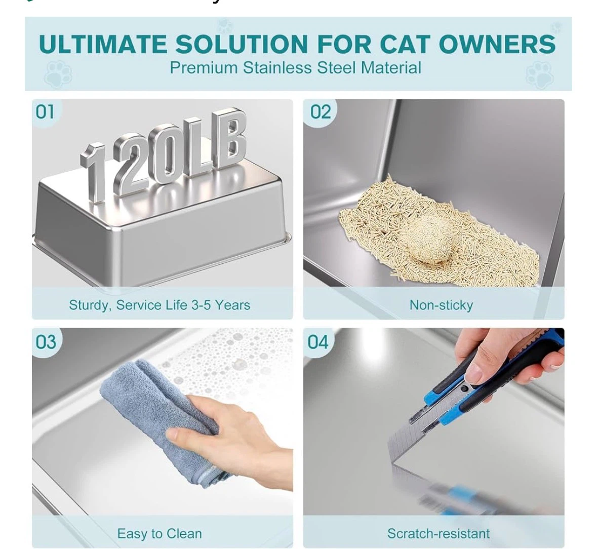 Stainless Steel Cat Litter Box with Hood and Scoop - photo 4