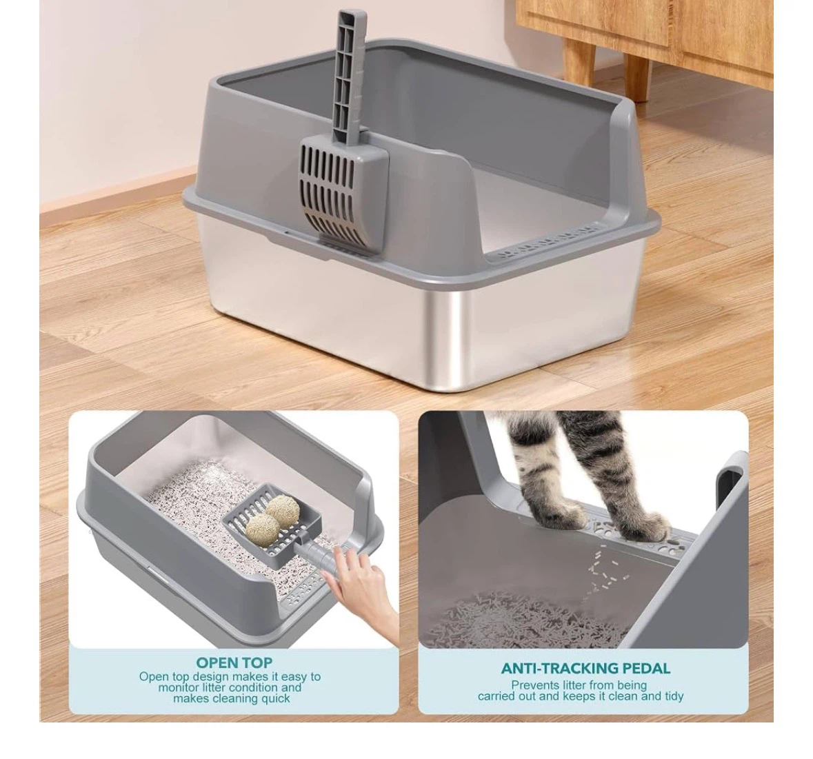 Stainless Steel Cat Litter Box with Hood and Scoop - photo 5