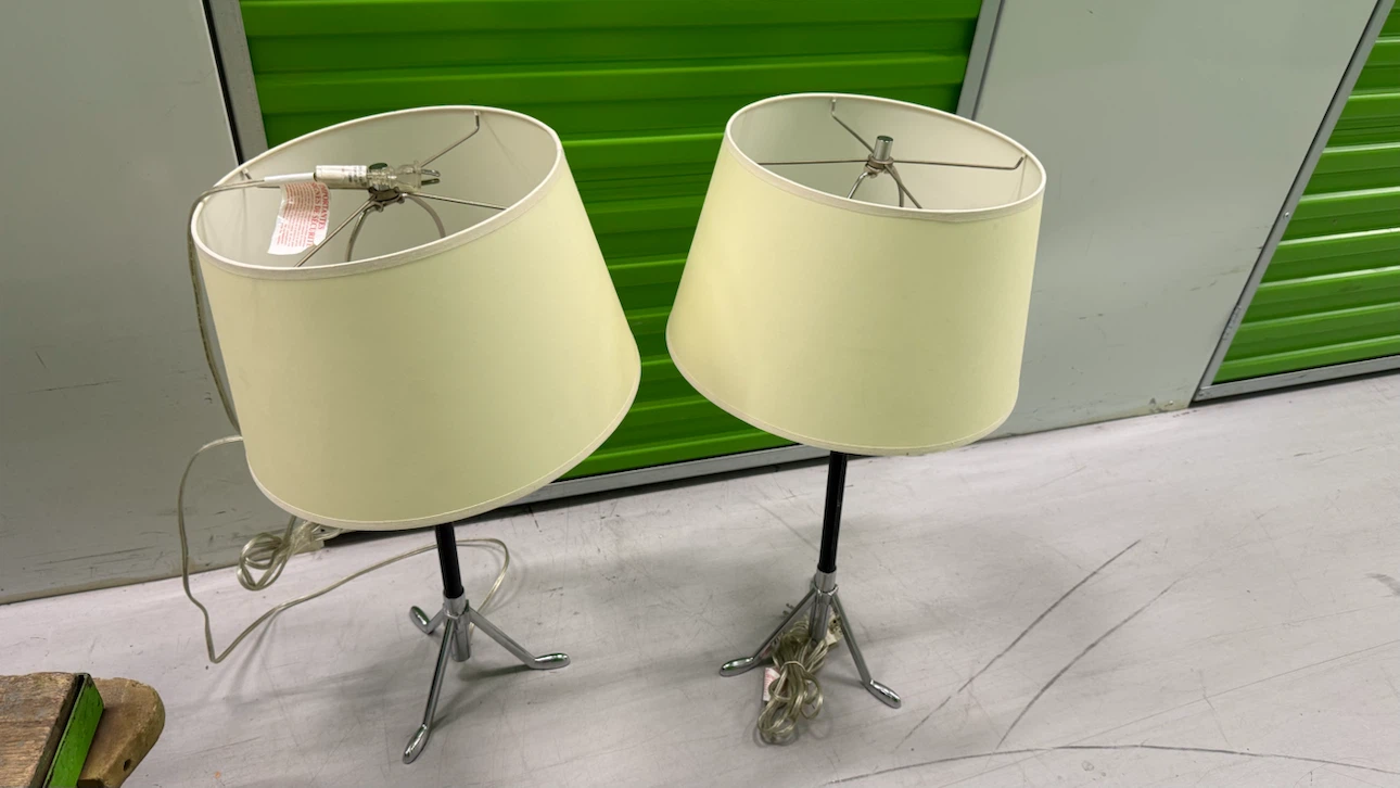 Pair of Cream Table Lamps with Tripod Bases