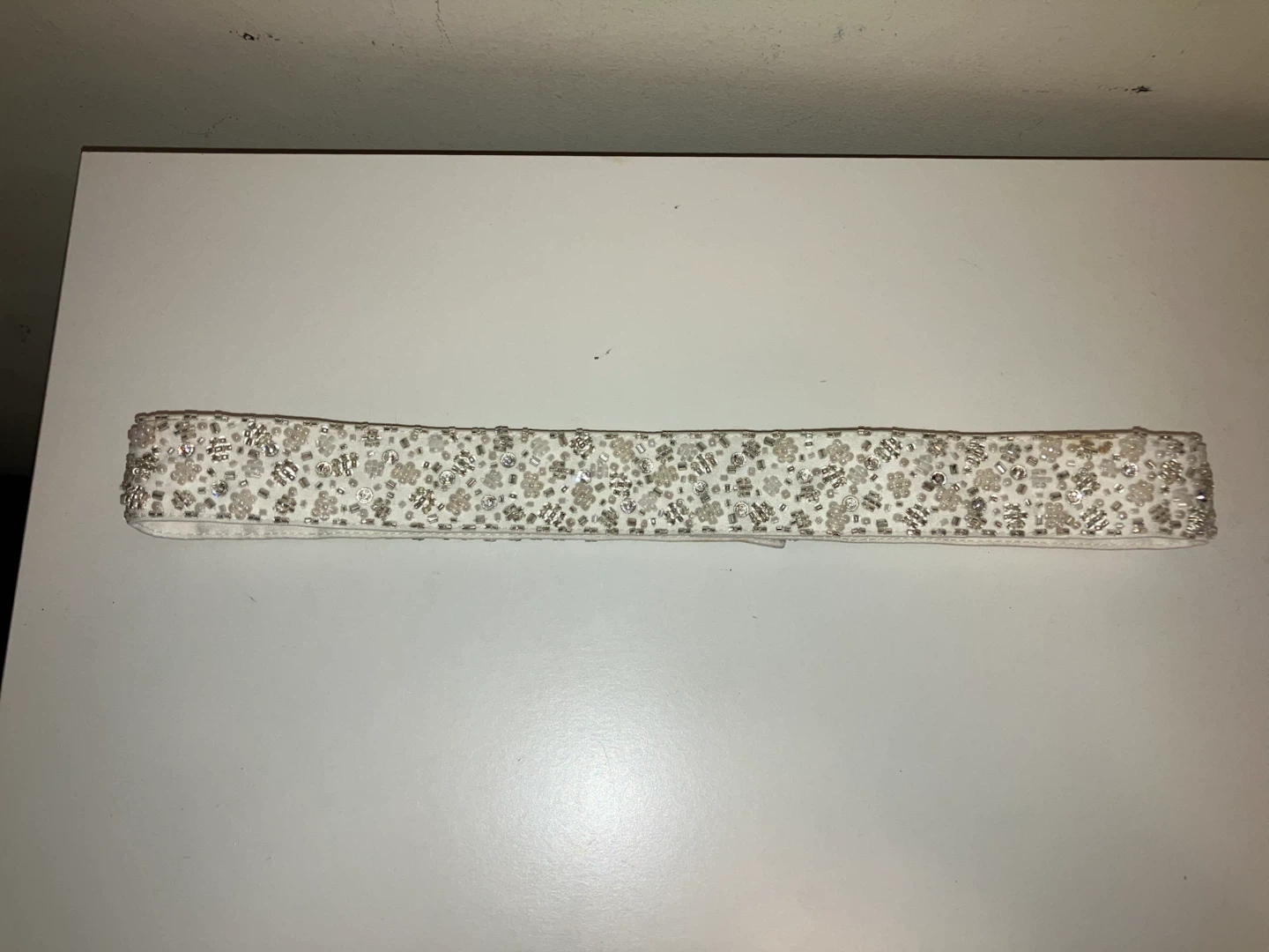 White Beaded and Sequined Bridal Belt-28” Length