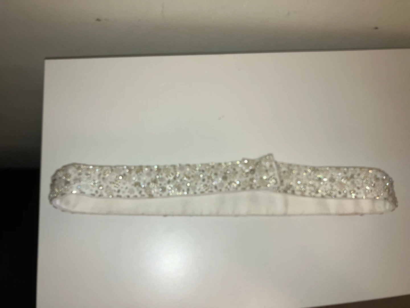White Beaded and Sequined Bridal Belt-28” Length - photo 2