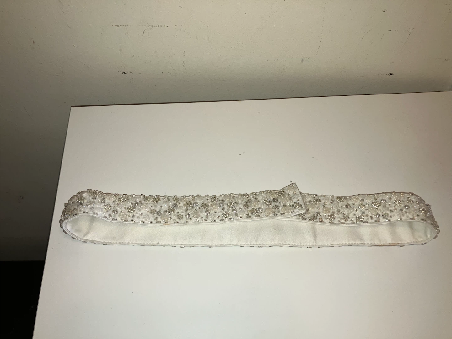 White Beaded and Sequined Bridal Belt-28” Length - photo 3