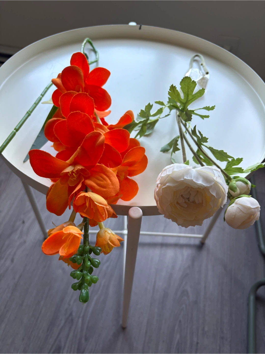 Artificial Flowers - White Peony and Orange Orchid Stems