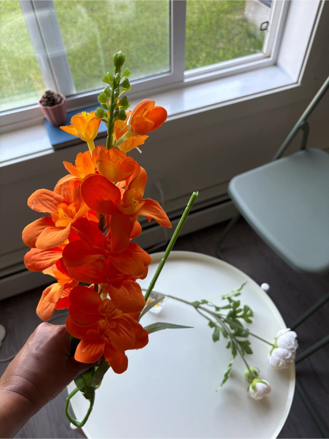 Artificial Flowers - White Peony and Orange Orchid Stems - photo 5