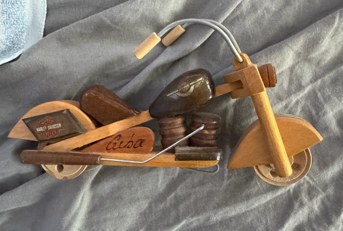Vintage Handmade Wooden Motorcycle Figurine
