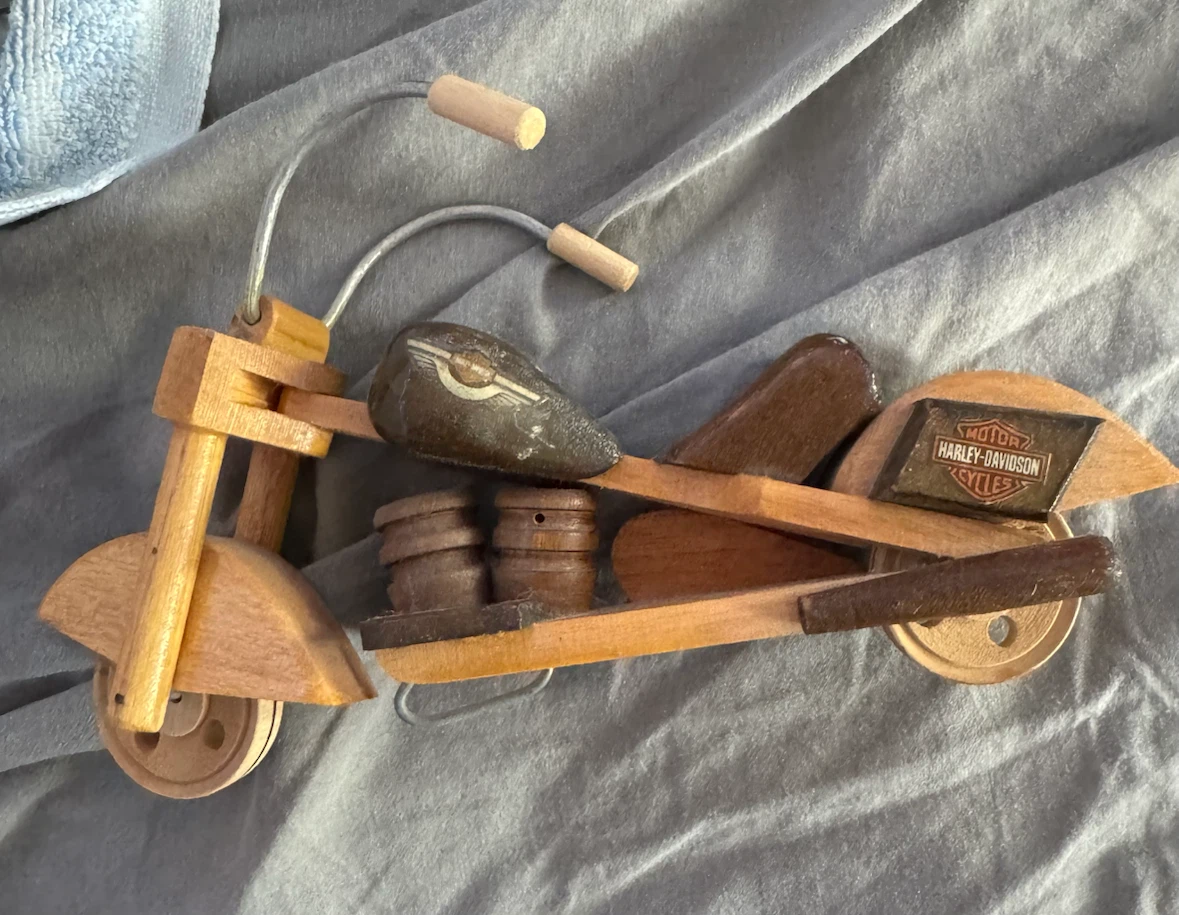 Vintage Handmade Wooden Motorcycle Figurine - photo 2