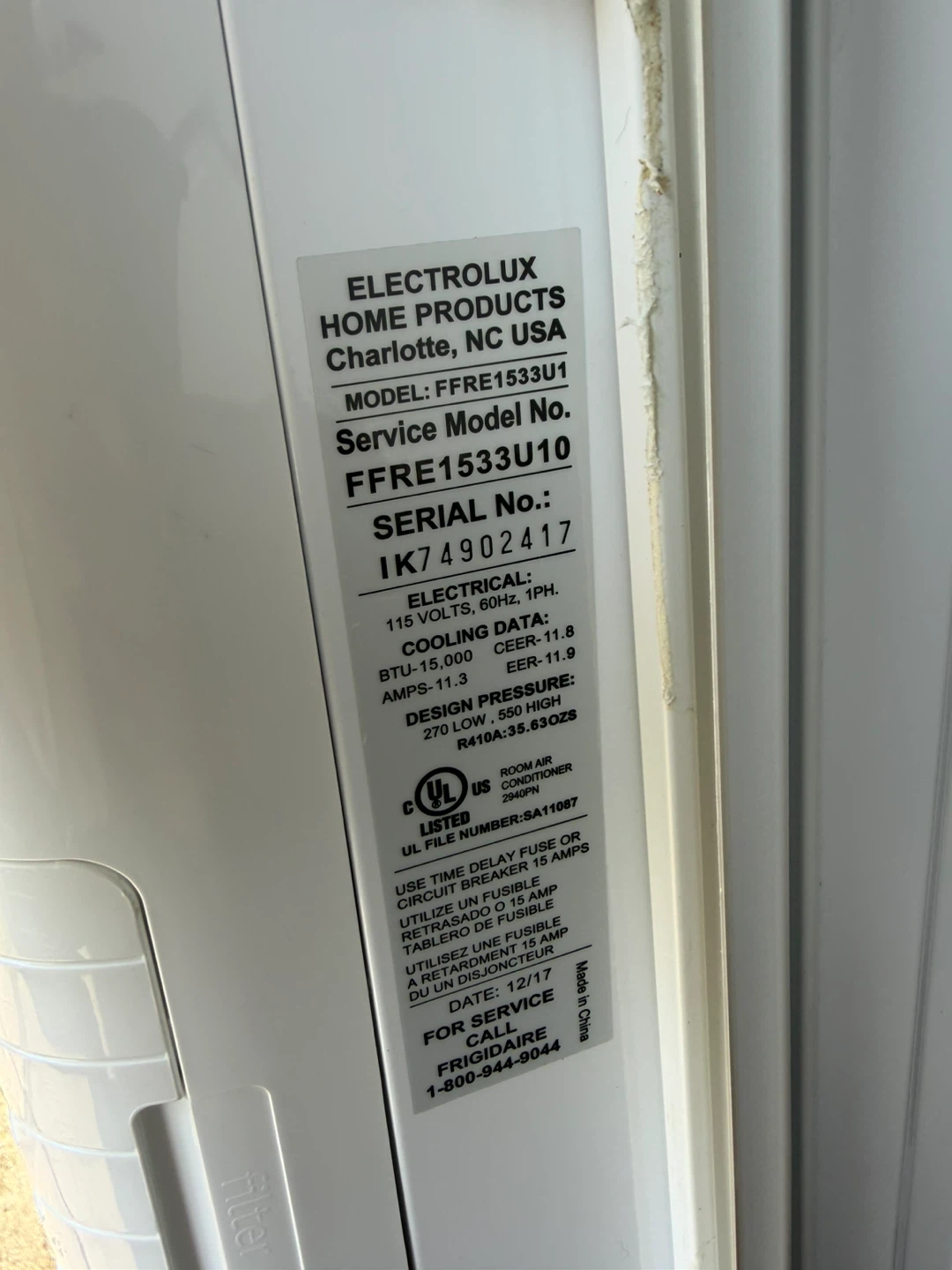 Frigidaire 15,100 BTU Window Air Conditioner FFRE1533U1 - photo 4