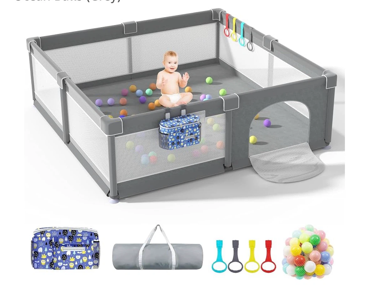 Grey Playpen with Ocean Balls and Storage Bag