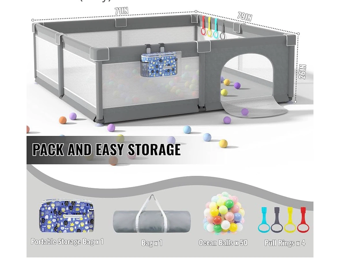 Grey Playpen with Ocean Balls and Storage Bag - photo 2