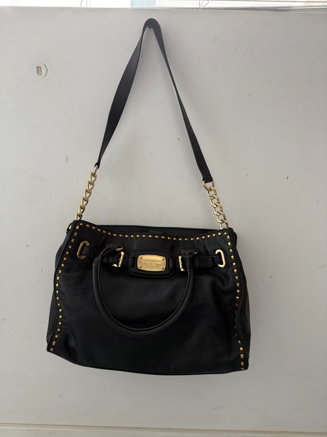 Michael Kors Black Leather Studded Satchel Handbag