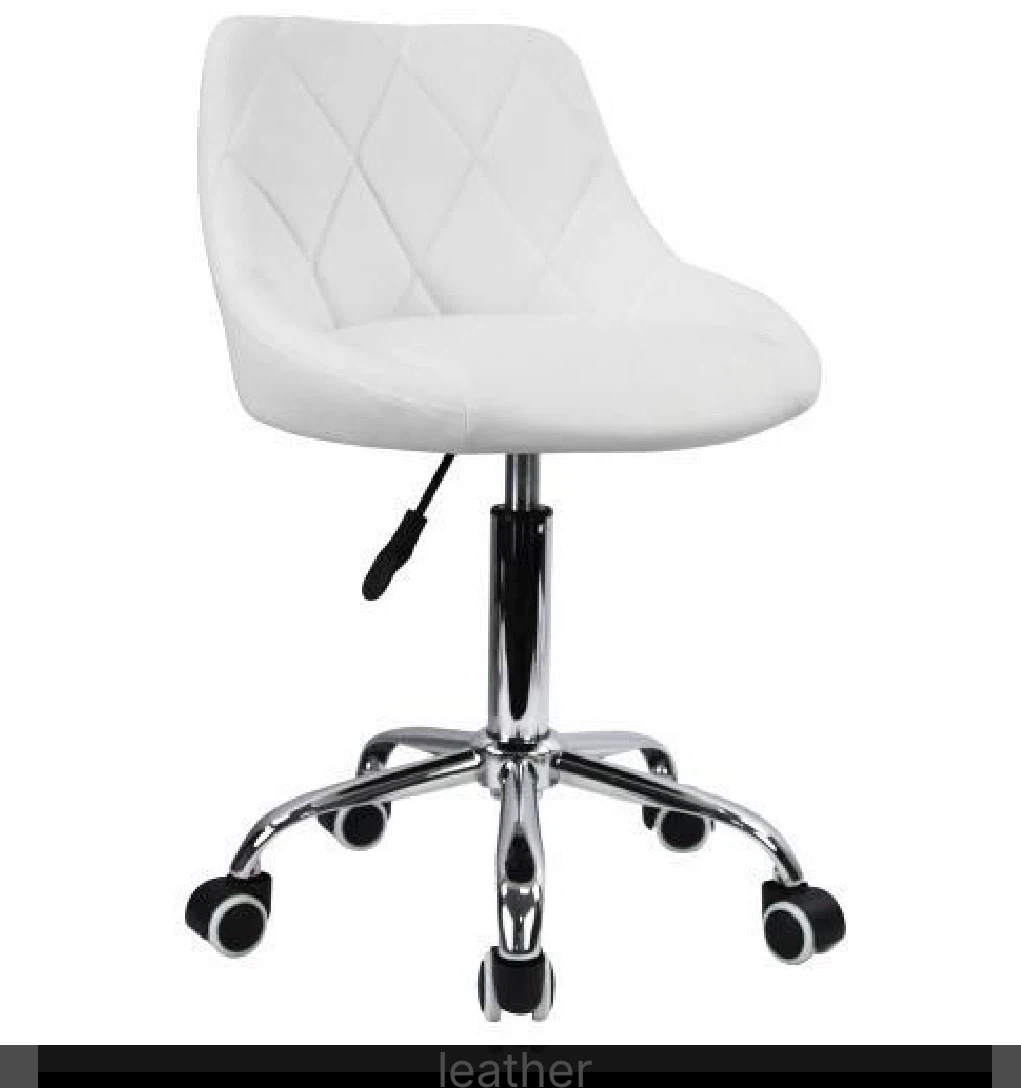 White Adjustable Height Office Stool Leather