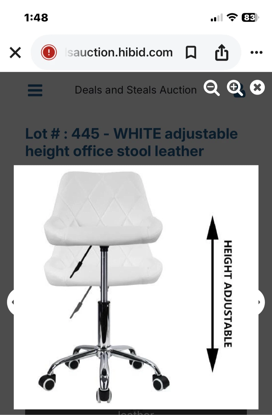 White Adjustable Height Office Stool Leather - photo 3