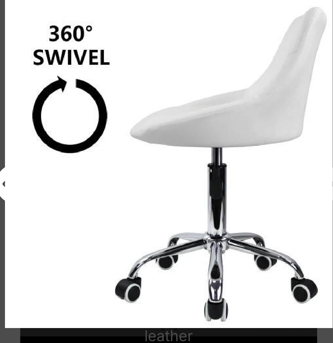 White Adjustable Height Office Stool Leather - photo 4