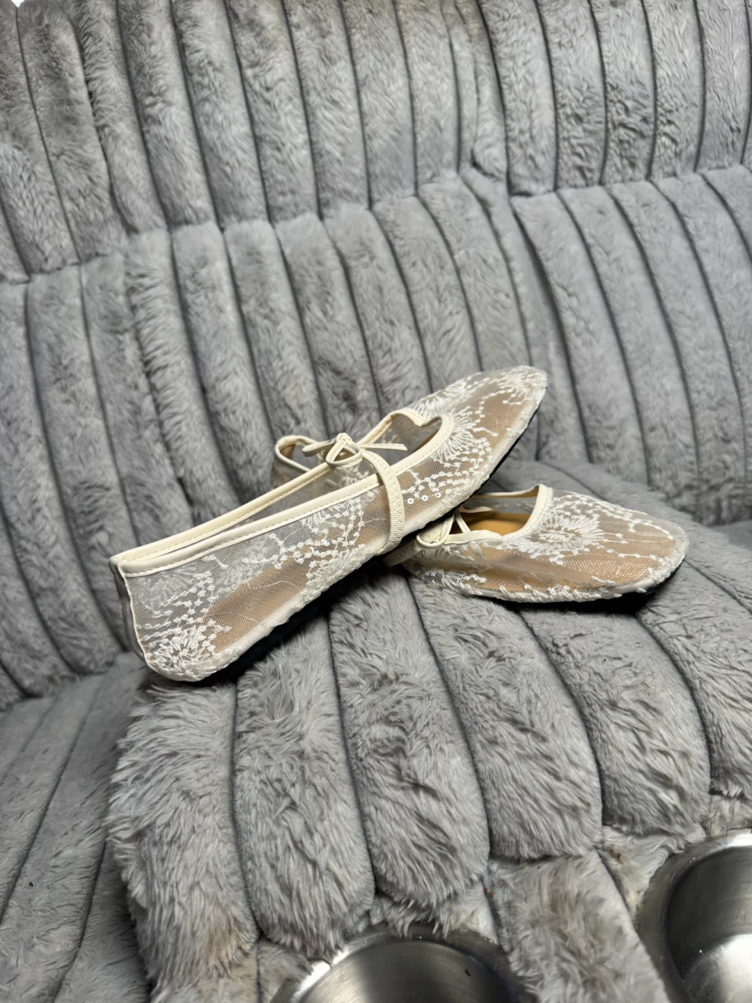 White Lace Ballet Flats with Bow Detail - photo 5
