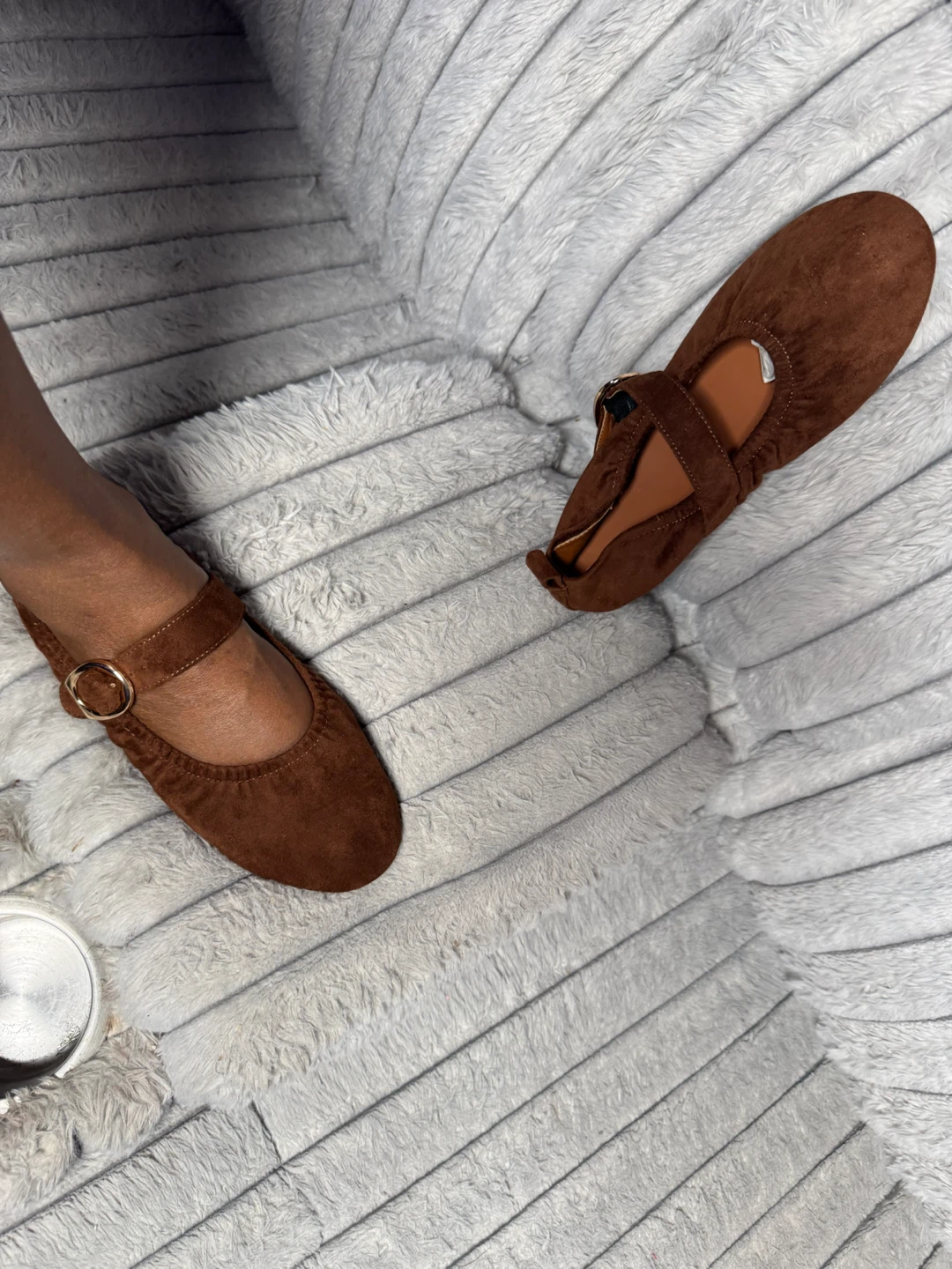 Brown Suede Ballet Flats with Buckle