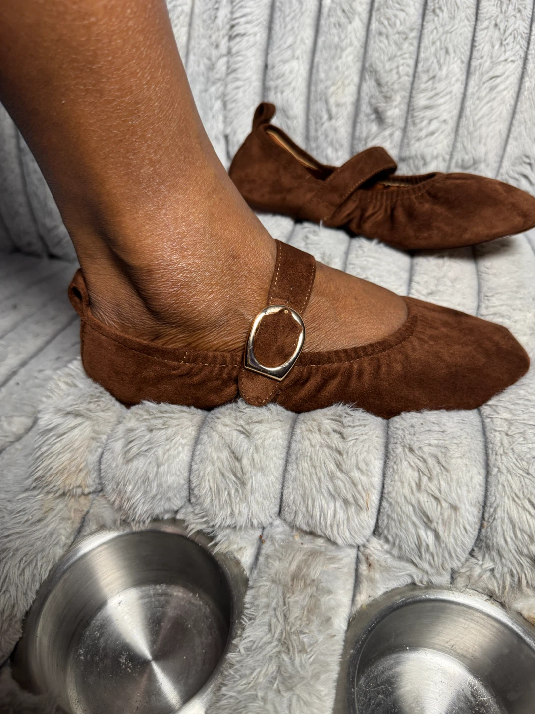 Brown Suede Ballet Flats with Buckle - photo 2