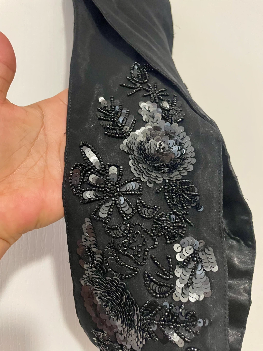 Tristan Black Beaded Sequin Floral Sash